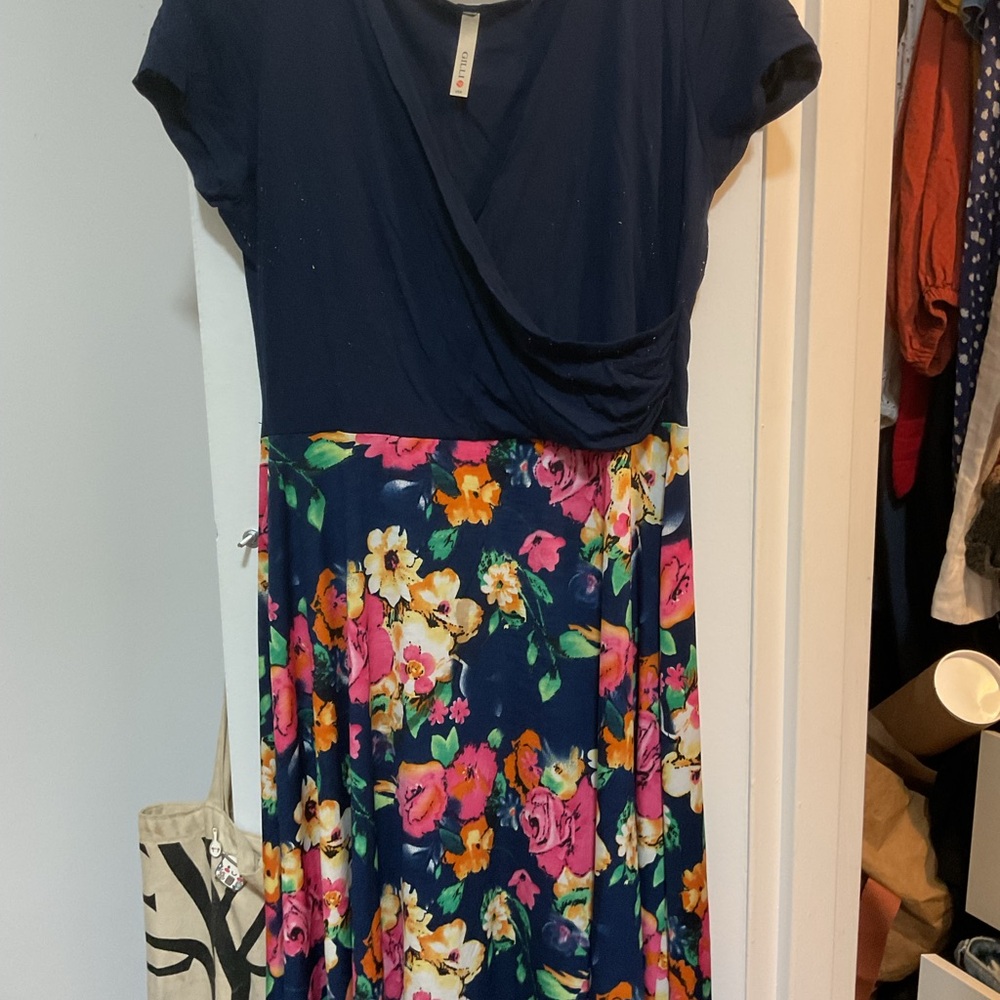 Floral Maxi Dress in Navy and Multicolor